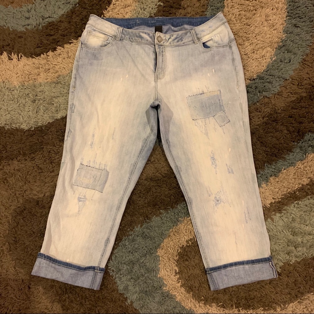 Patchwork distressed crop jean